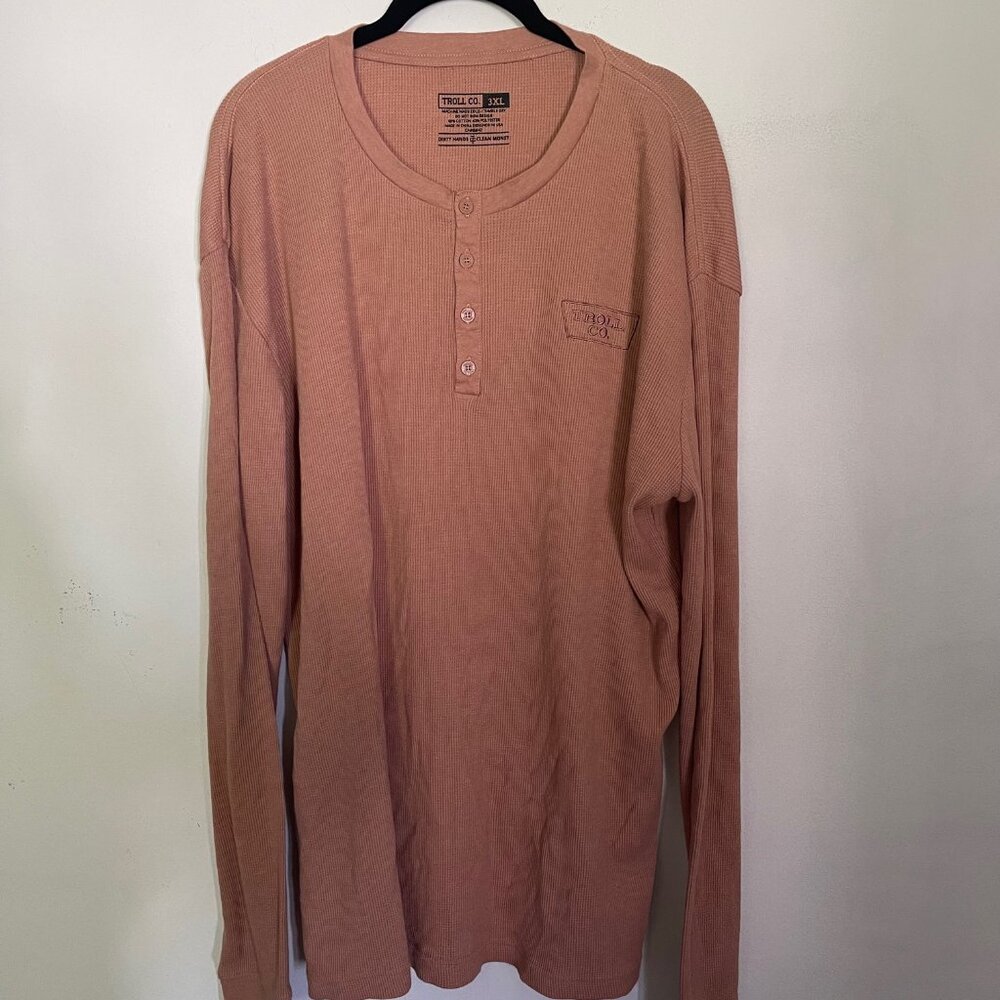 Troll Co. Clothing Mens 3XL Brown Waffle Knit Thermal Workwear Henley Shirt X